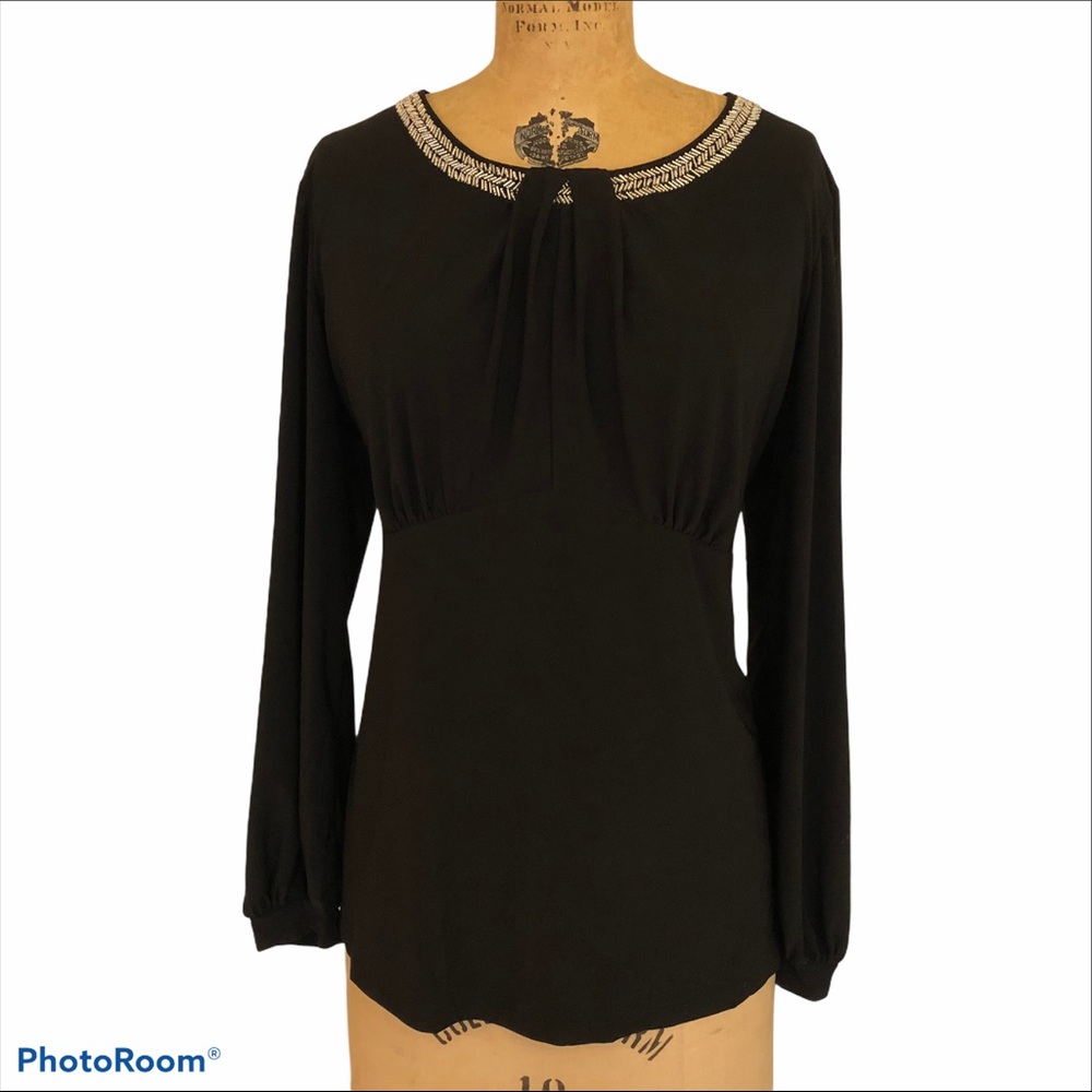 NWT Perception Black Top w/ Silver Beading - Size XL
